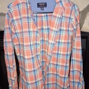 American Eagle Outfitters Blue and Orange Plaid Shirt